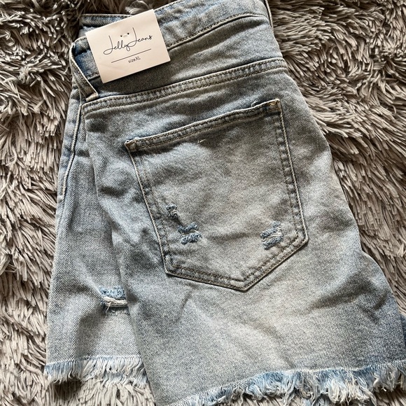High Rise Distressed Denim Shorts - XL - Light Wash Denim - Picture 3 of 7